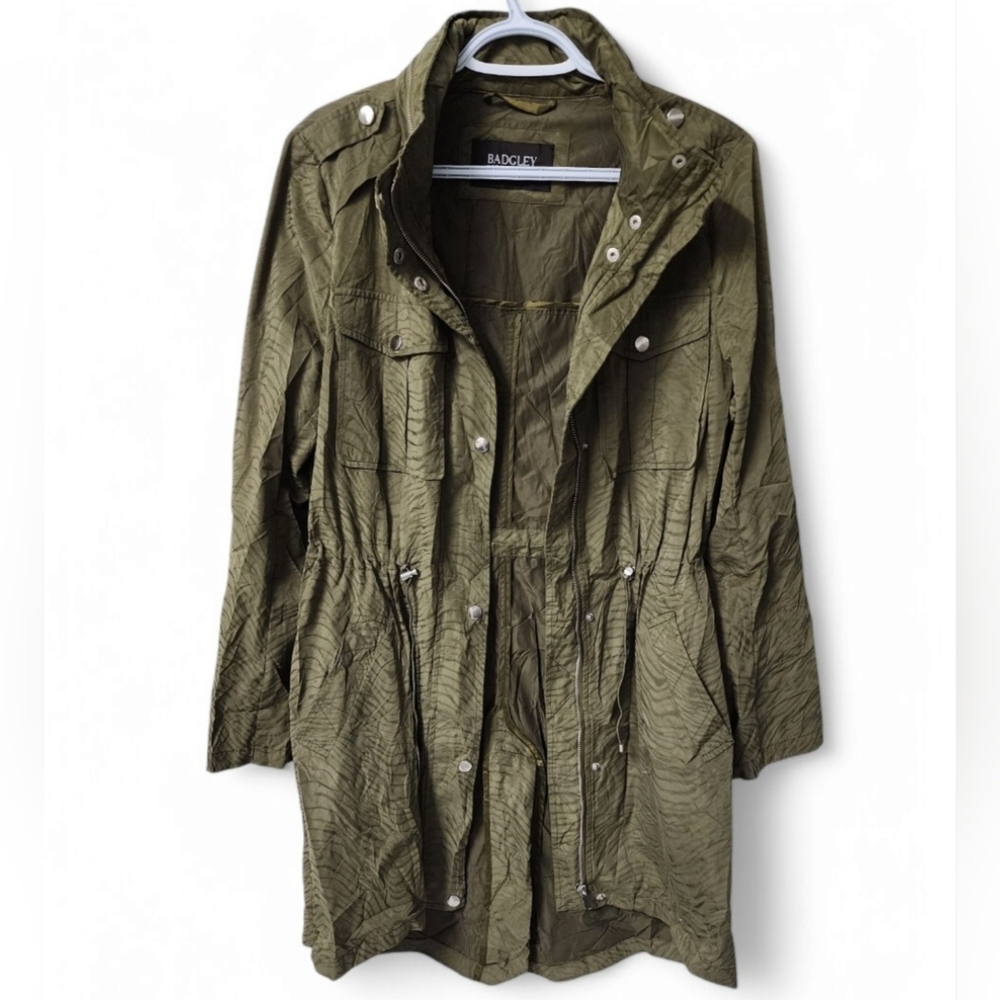 Badgley Mischka Olive Trench Coat Jacket - Picture 2 of 9